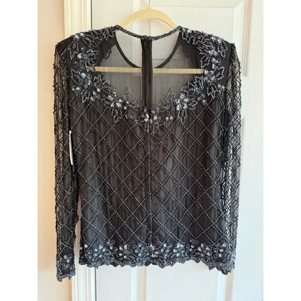 Vintage Women’s 1980s Stenay Beaded Silk Top Small NWT Glam Statement - Picture 6 of 11